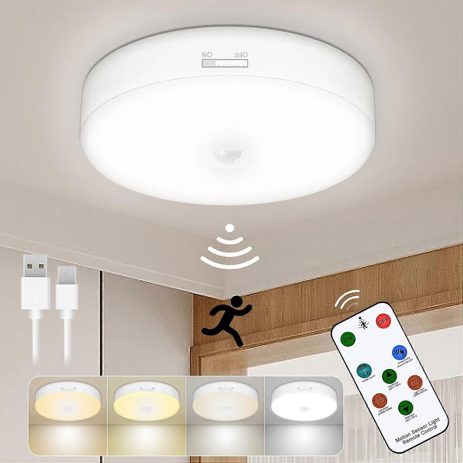 TOOWELL Rechargeable Motion Sensor Light with Remote, Battery Operated Ceiling Light 5 Brightness & 4 Color Temperature Dimmable Wireless LED Closet L