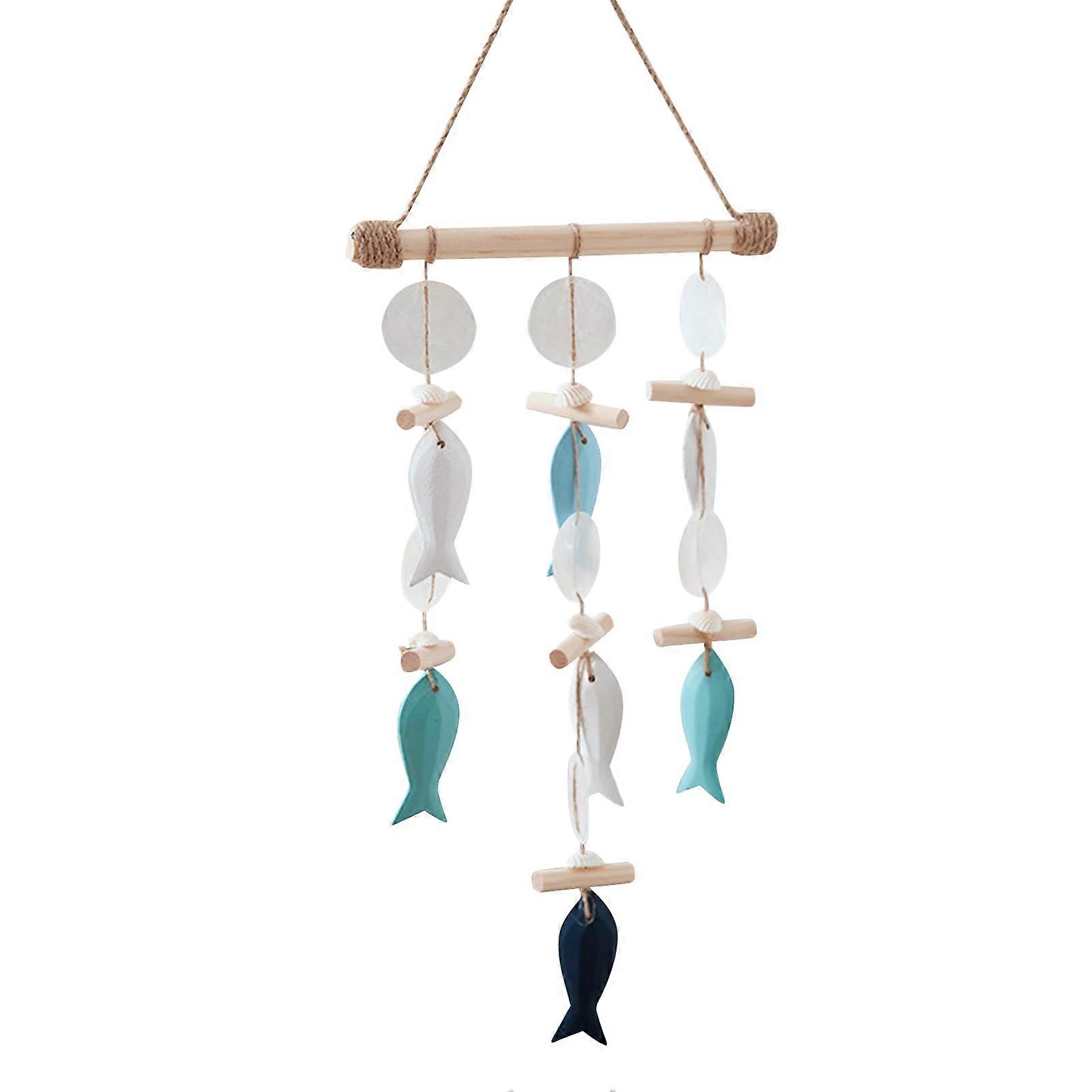 Mediterranean Style Wind Chime, Outdoor Standing with Fish Skewers, Shell