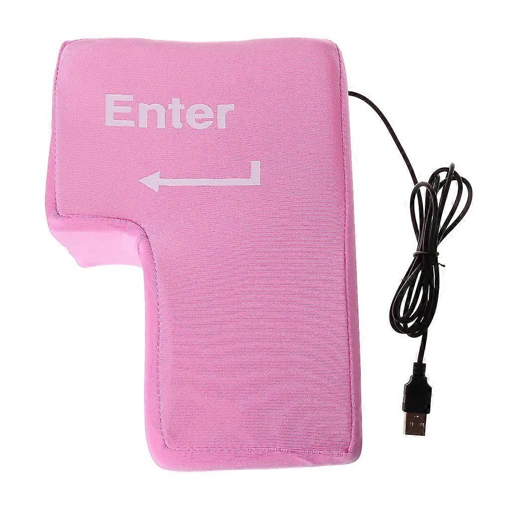 USB Big Enter for Key Decompression Large Enter for Key Computer Vent Button Desktop Pillow for Programmer Stress Relief Pink