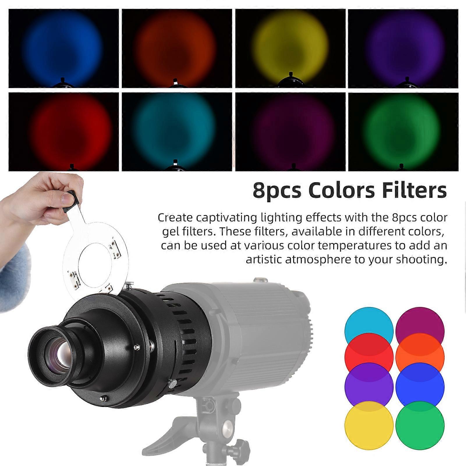 Bowensマウントオプティカルスヌートコニカルフォーカリズコンデンサーアート特殊効果形状ビームライトシリンダー、40mm F2.4レンズカードスロットアダプター16pcs Grap