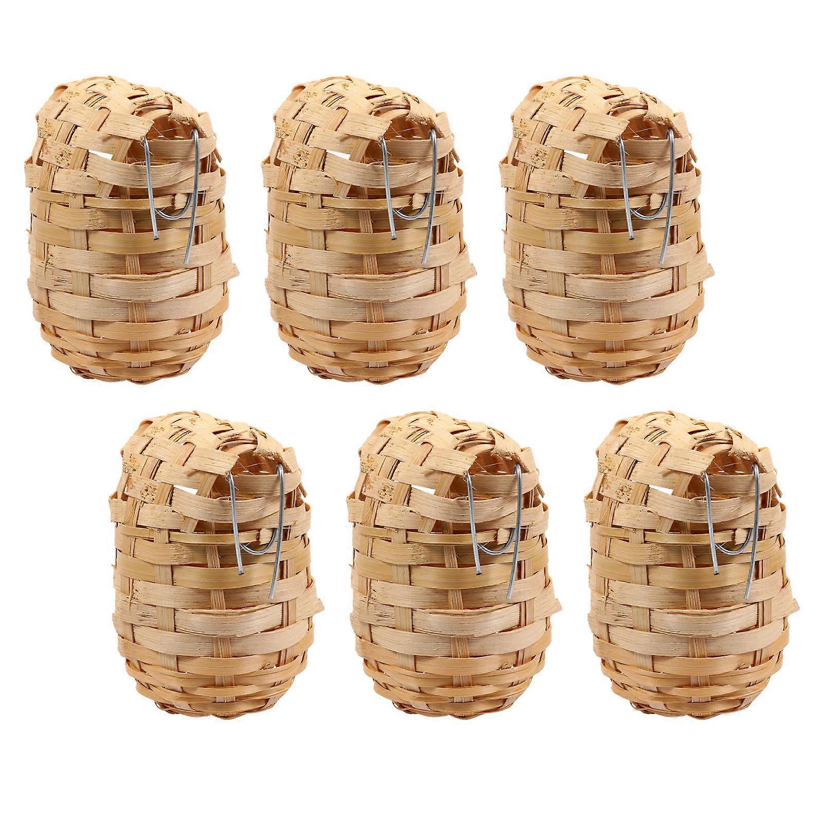 6pcs Bamboo Bird Nest with Hooks, Rustic Woven Birdhouse for Garden or Porch, Shelter for Birds