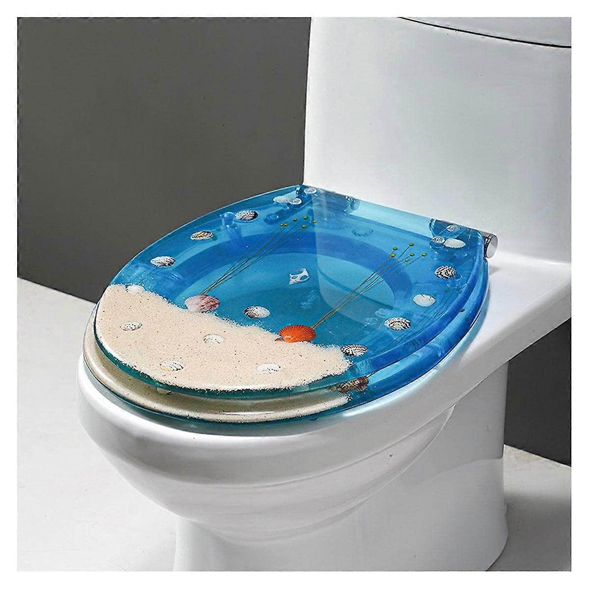 Ocean Series Resin Toilet Seat With Real Seashells Sand, HeavyDuty SlowClose Lid, Universal Fit For U/V/O Toilets