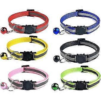 6PCS Cats Anti Strangulation Collar Kittens Puppy Adjustable Reflective with Bell and Safety Buckle