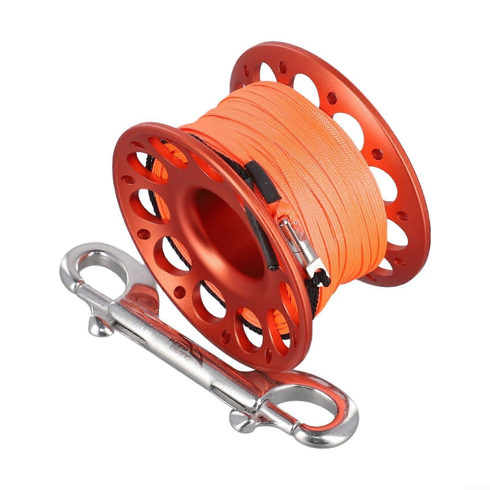 Diving equipment accessories, reliable spool made of aluminum alloy with comfortable handle and strong connection hook (30 m, orangered)