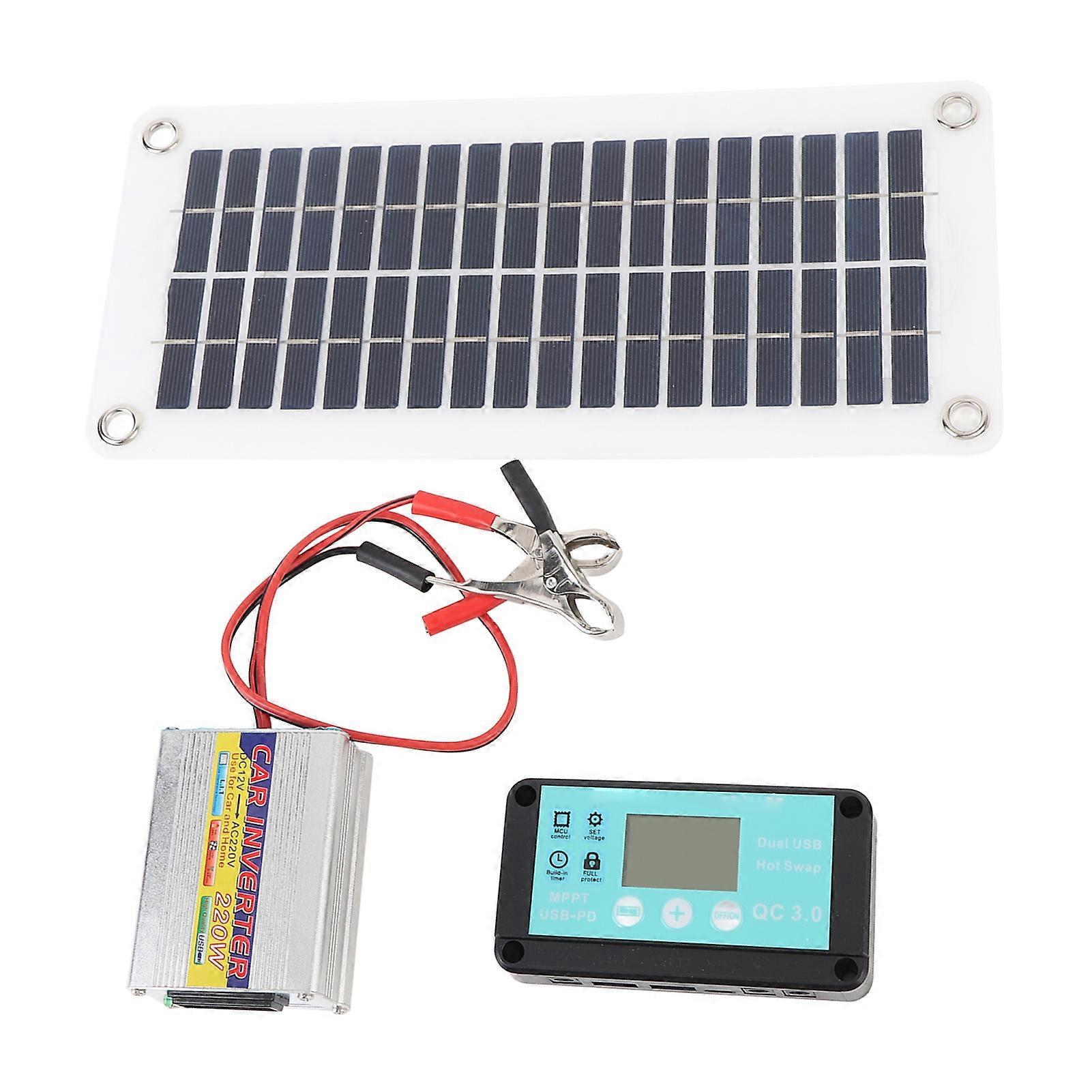 30W Solar Panel with 220W Inverter & Charge Controller Kit 12V-220V