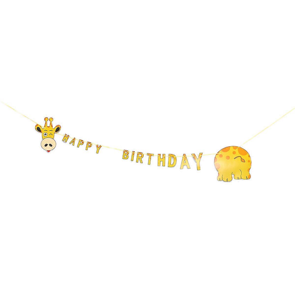 Birthday Banner Giraffe Pattern Flag for Girl's Party Decorations Photo Props Orange Paper 1Set