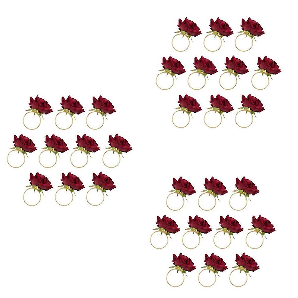 10Pcs Red Rose Shape Buckle Napkin Ring Table Decor Napkin Holder
