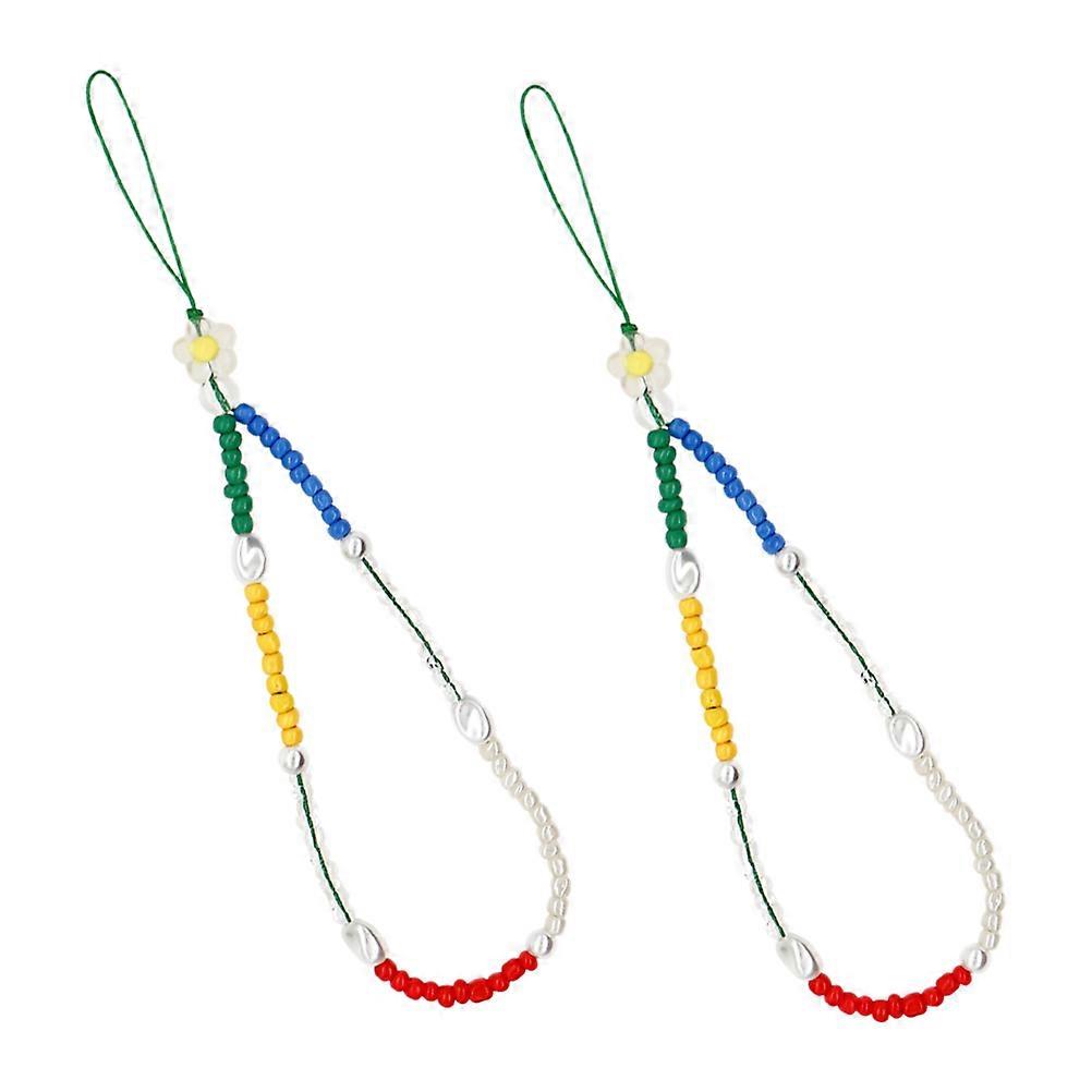 Cellphone Lanyard Bohemia Style Beaded Phone Charm Assorted Color 34X1Cm Decoration 2Pcs