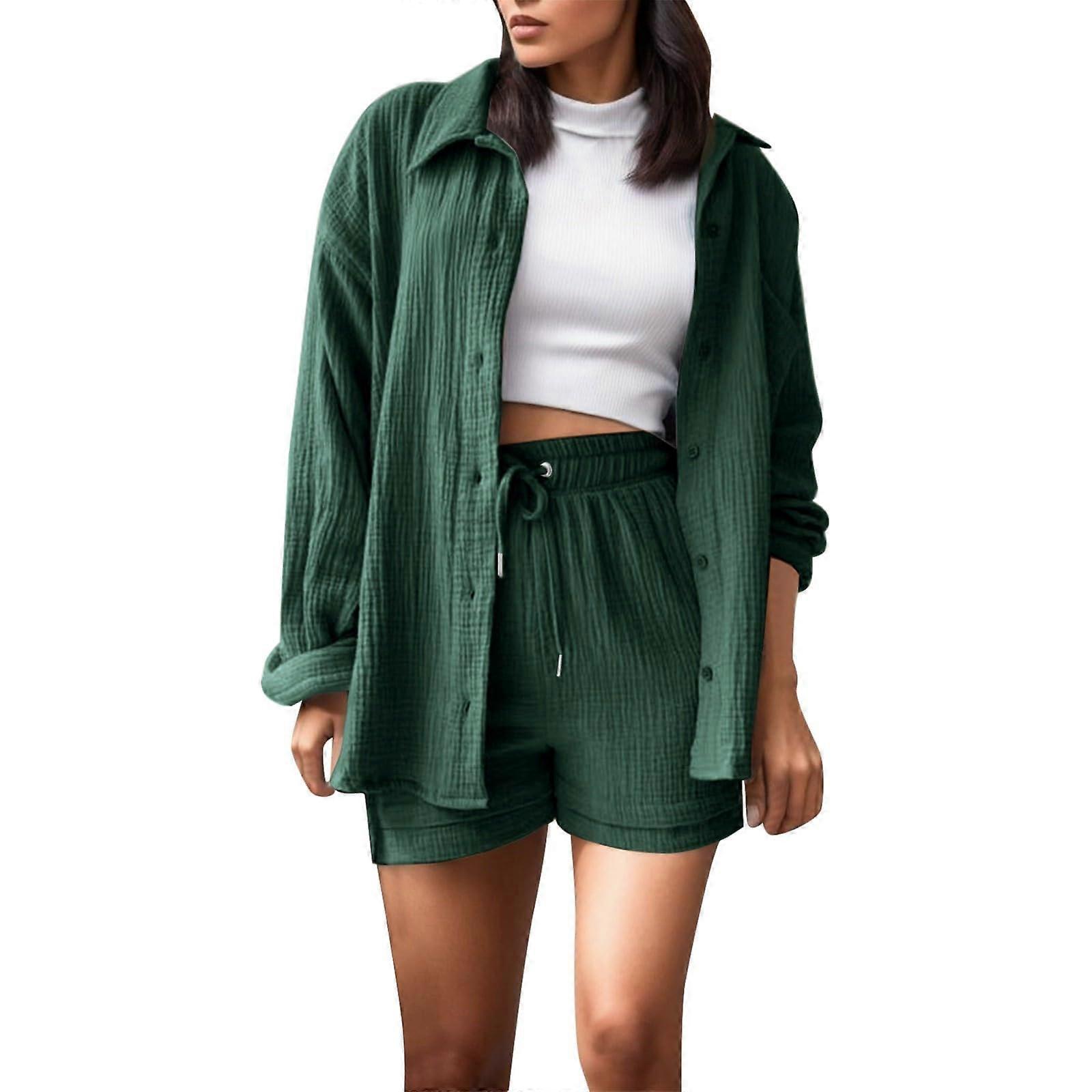Leinenanzug Damen Set Elegant Zweiteiler Loungewear Löwenzahn Druck Weite Hose Kurzarm Bluse Casual 2 Teiler Outfit