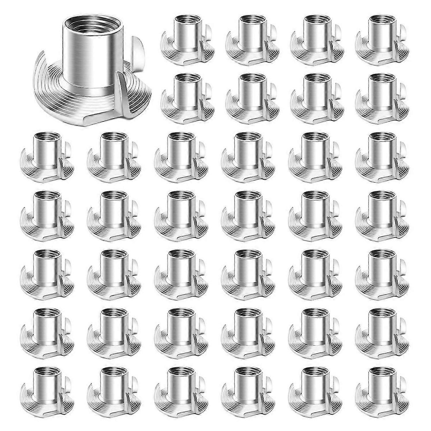 100pcs 1/4-20 Nuts, 4 Prong T-Nuts Threaded Nuts 1/4-20 Inch for Woodworking, Furniture, Rock Climbi