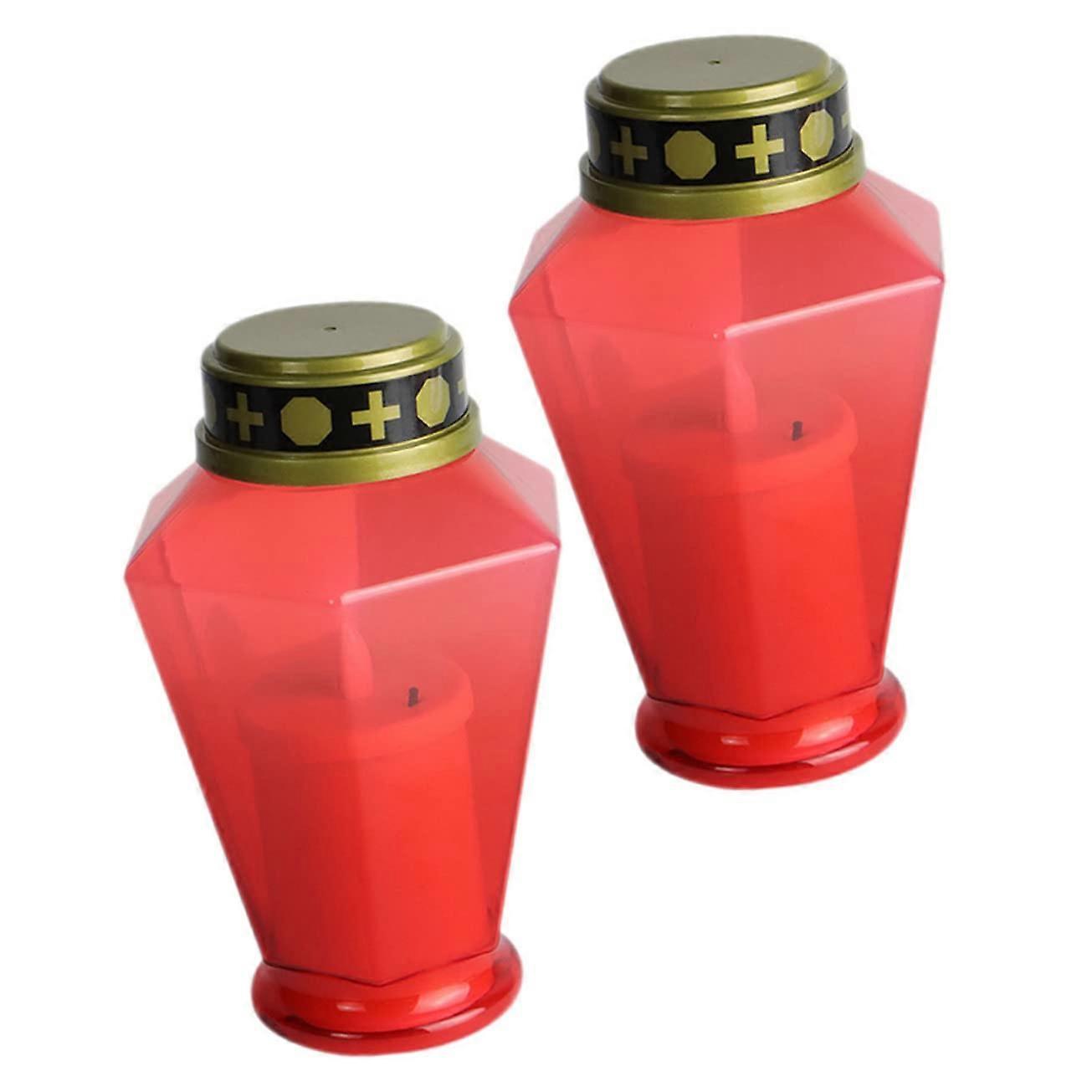 LED Cemetery Light Set of 2 Simulation Flame Lamp Grave Candles LED Pillar Candles Memorial Light