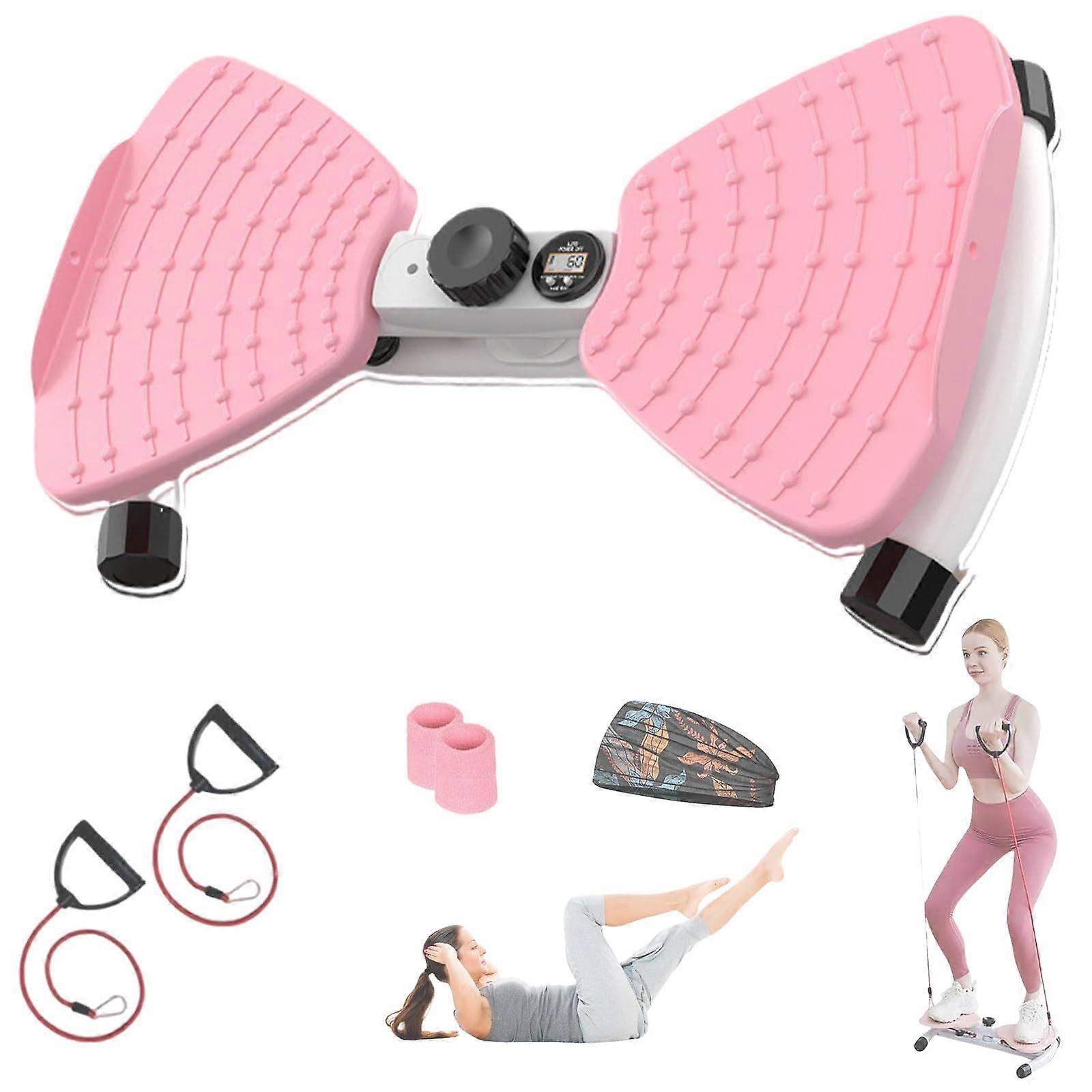 Linen Lathe, Twist Board Training Device for the Waist, with Resistance Bands for Home Gym, to Reduce Belly Fat in Women Pink