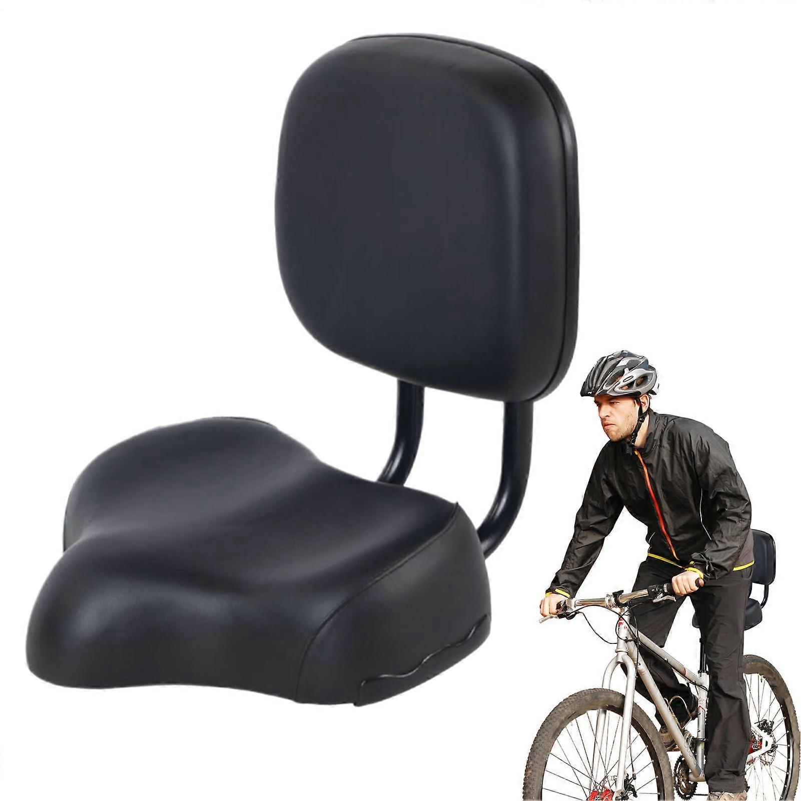 Bicycle Saddle, Seat with Backrest, Large Cushion, Wide Ergonomic Saddle in Black