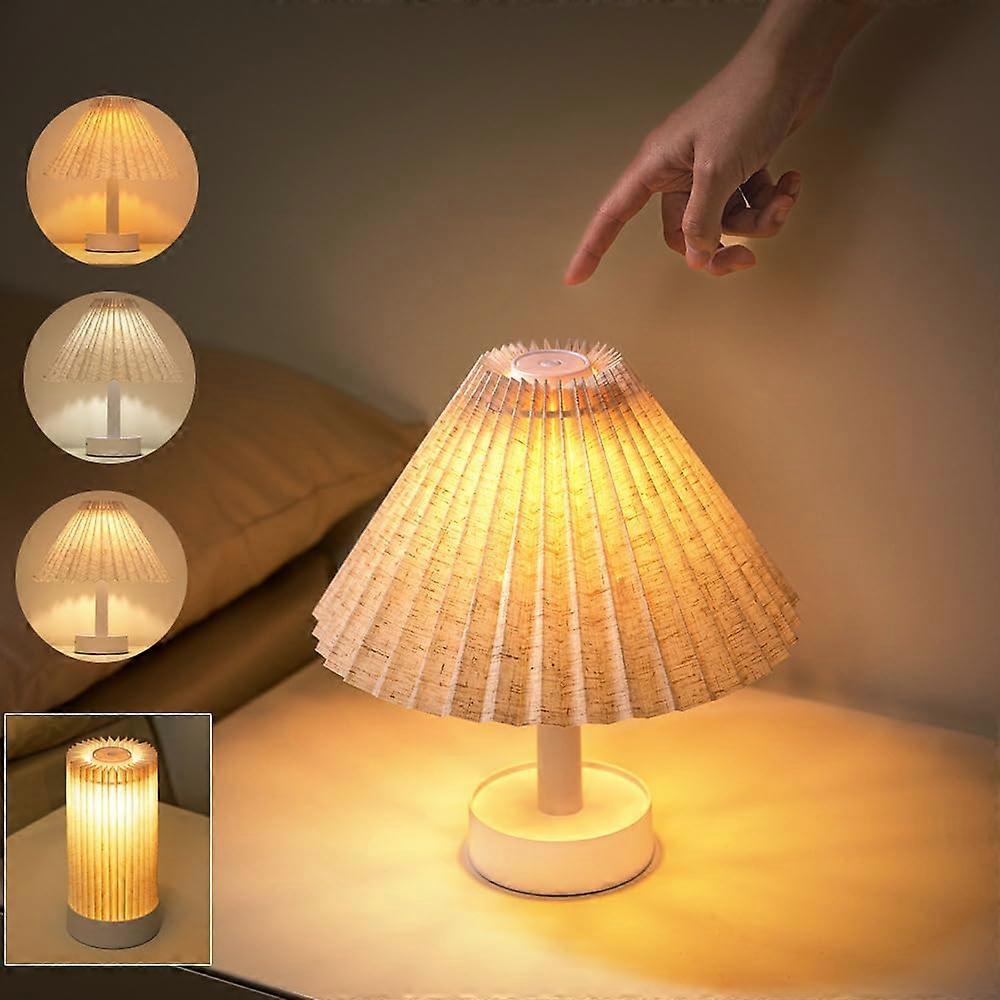 2-in-1 LED Table Lamp Wireless Battery Operated USB Rechargeable Small Modern Dimmable Lamp with Fabric Shade