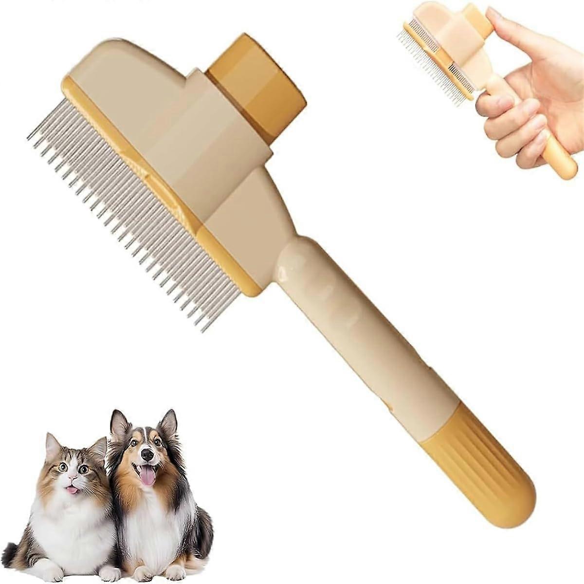 Pet Comb Brush, Deflux Massage Comb for Pets, Cat Brush with Release Button for Shedding, Cat Comb for Pets, Removing Loose Fur and Massage (Yellow)