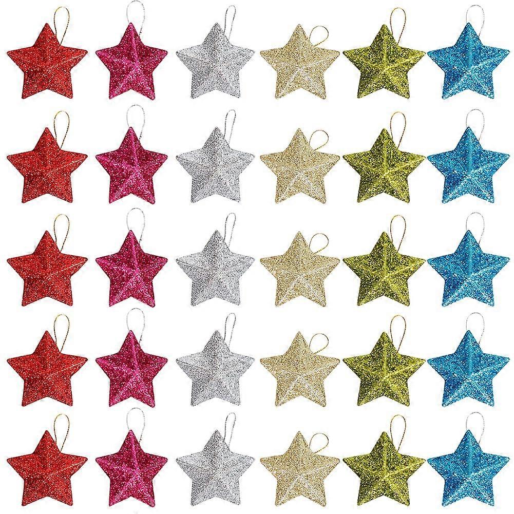 Christmas Tree Decorations - 30 Colorful Glitter Star Pendants - Durable Plastic Christmas Ornaments for Tree and Table Decor