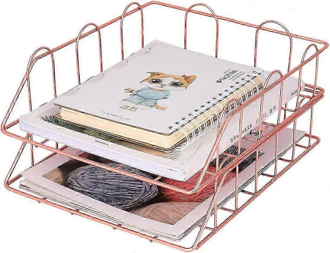 2 Tier A4 Metal Trays Stackable Office Desk Organizer File Holder Magazine Storage