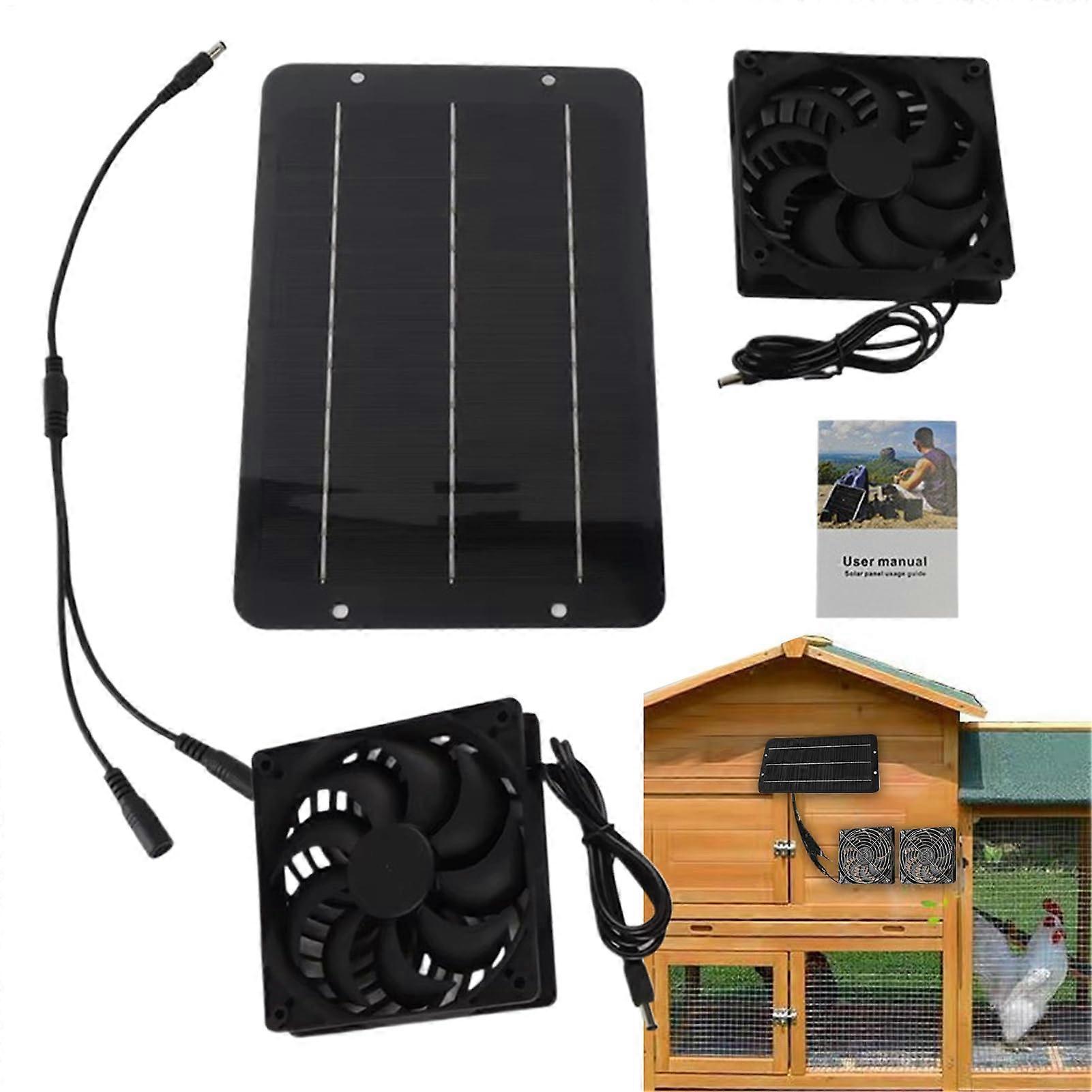 Solarpowered Dual Fan, Dual Solar Ventilator for Dog Houses Cooling Fan with Exhaust System for Camping and Picnics