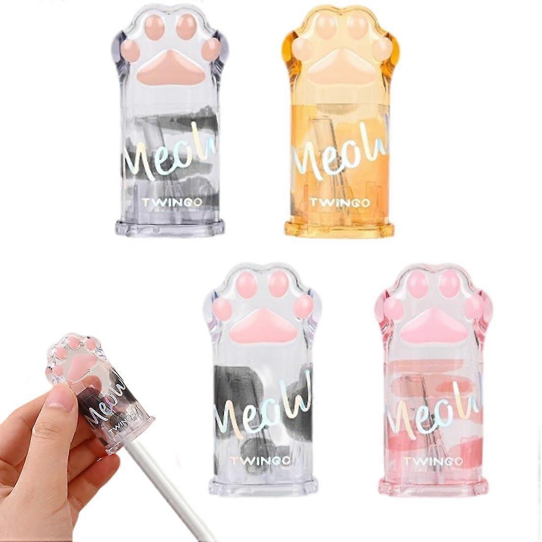 Pack of 4 Cat Paw Pencil Sharpeners with Container Lid, Metal Manual Sharpeners for Standard and Jumbo Pencils