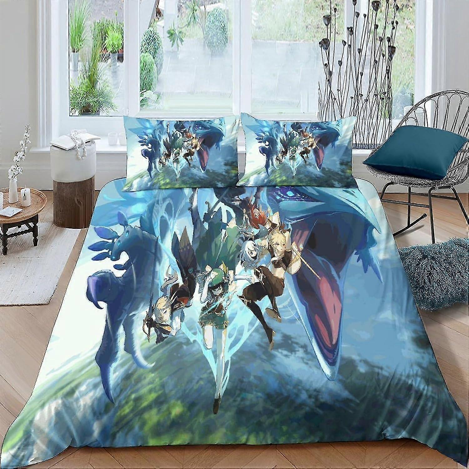 Anime Characters Dynetrekksett for gutter og jenter, mykt mikrofibersengetøy med putevar