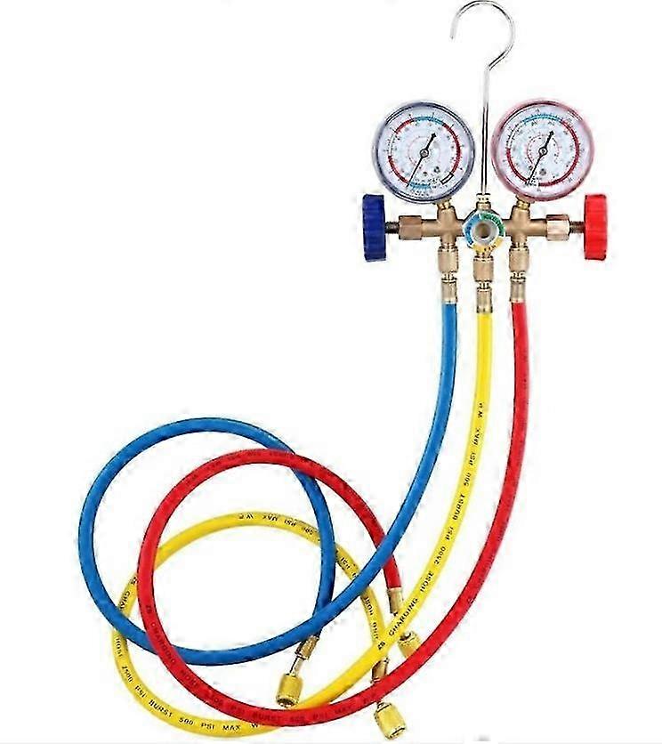 Refrigerant manifold pressure gauge, air conditioner tool with hose and hook, suitable for R12 R22 R404A R134A