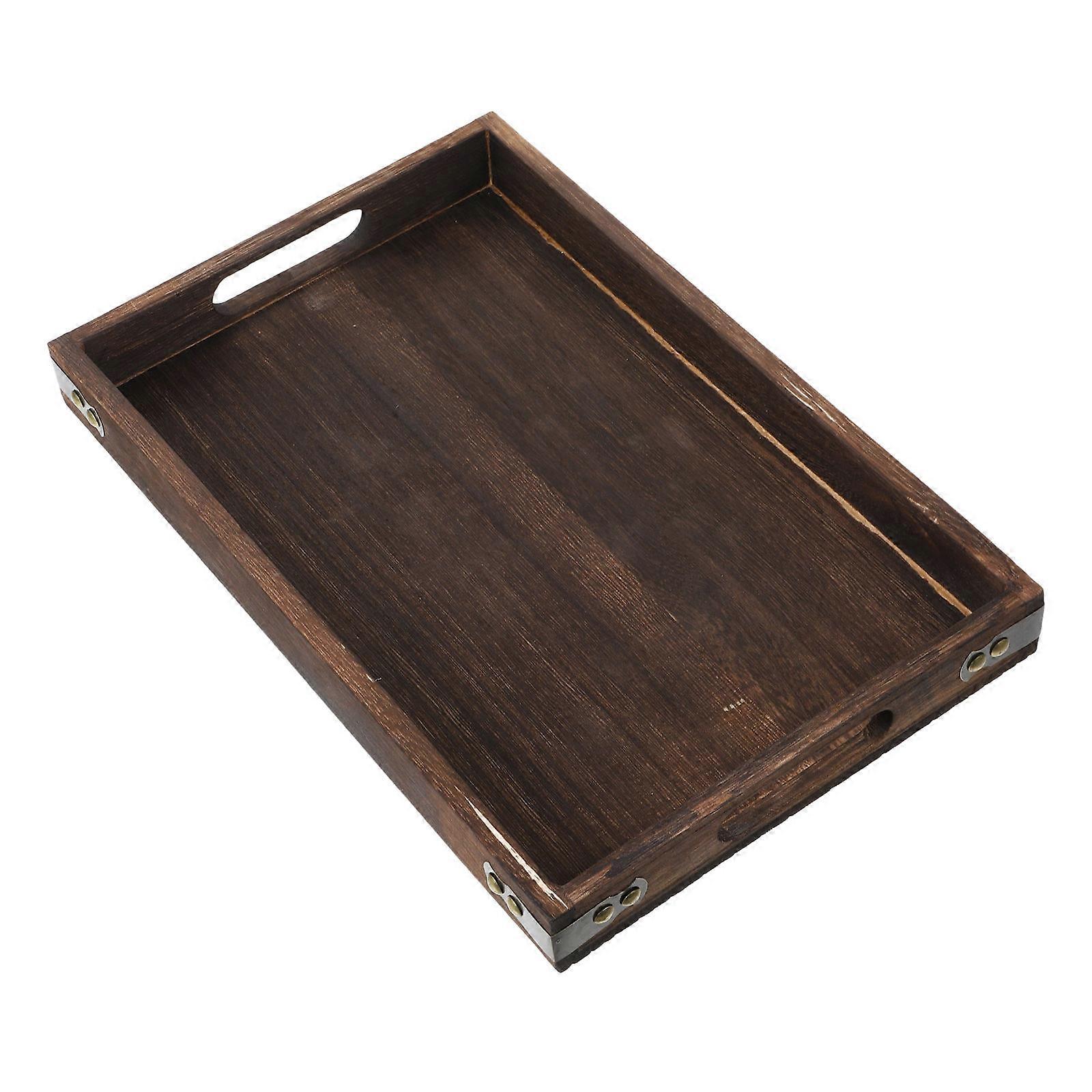 Snack Serving Tray Wood Tea Serving Food Tray Rectangular Afternoon Tea Light Brown 35.00X22.50X4.00CM Wear and Break Resistance 1Set