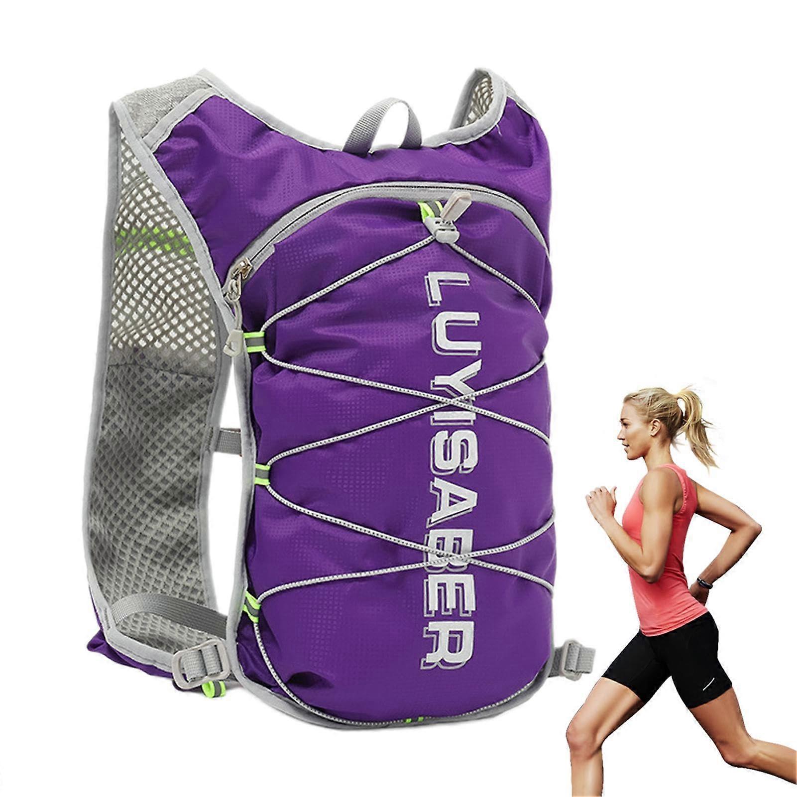 Hydration Backpack For Running And Hiking, Adjustable Straps, Breathable Back Panel, Reservoir Compatible, Purple