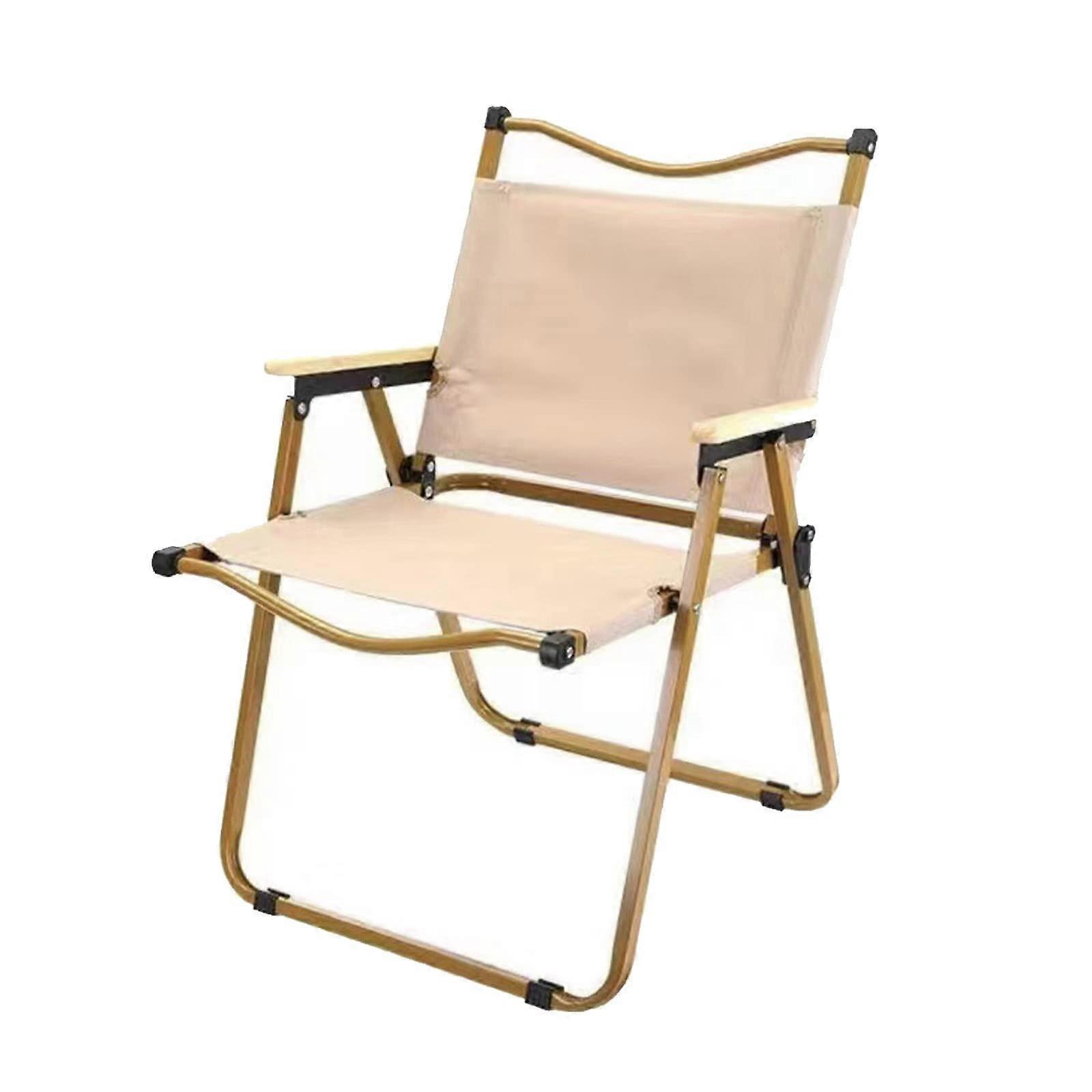Folding Camping Chair With Wooden Armrest, Handle, Portable For Fishing, Picnics, Camping And Hiking
