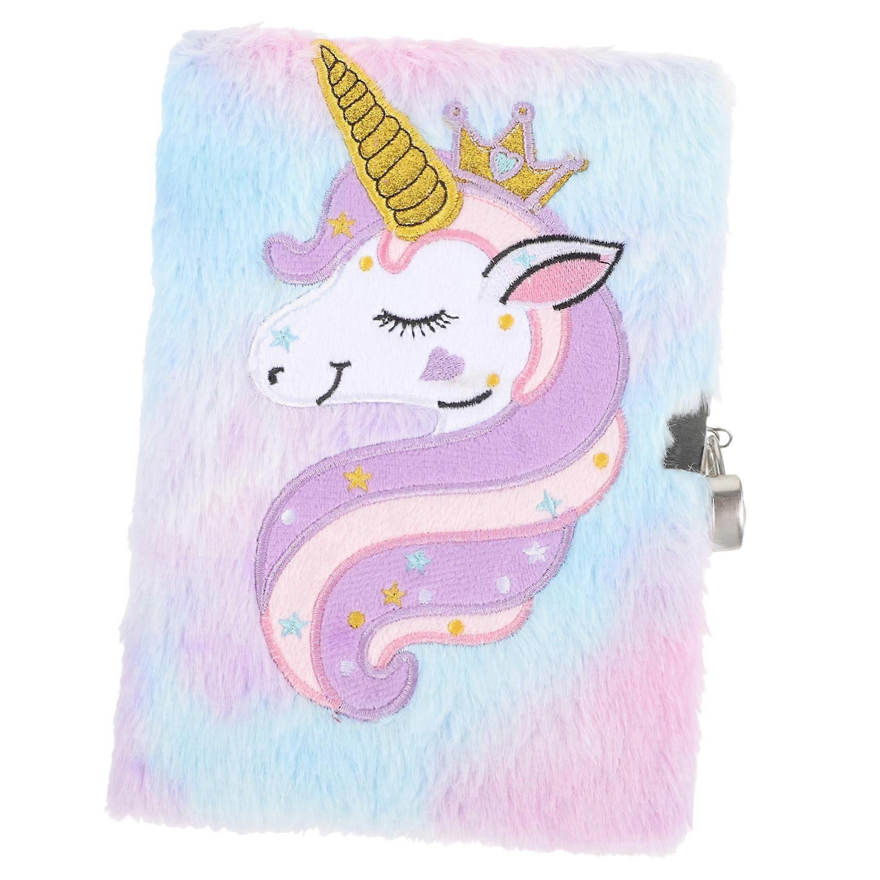 Plush Unicorn Notebook with Lock for Students, Portable Diary for Notes, Creative Journal, Soft Cover