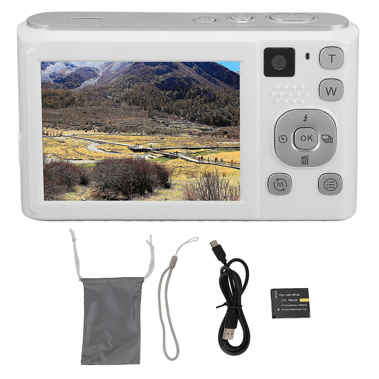 4K UHD 48MP Digital Camera with 2.8" IPS Screen, 16X Zoom, Dual Lens, White, 256G Support