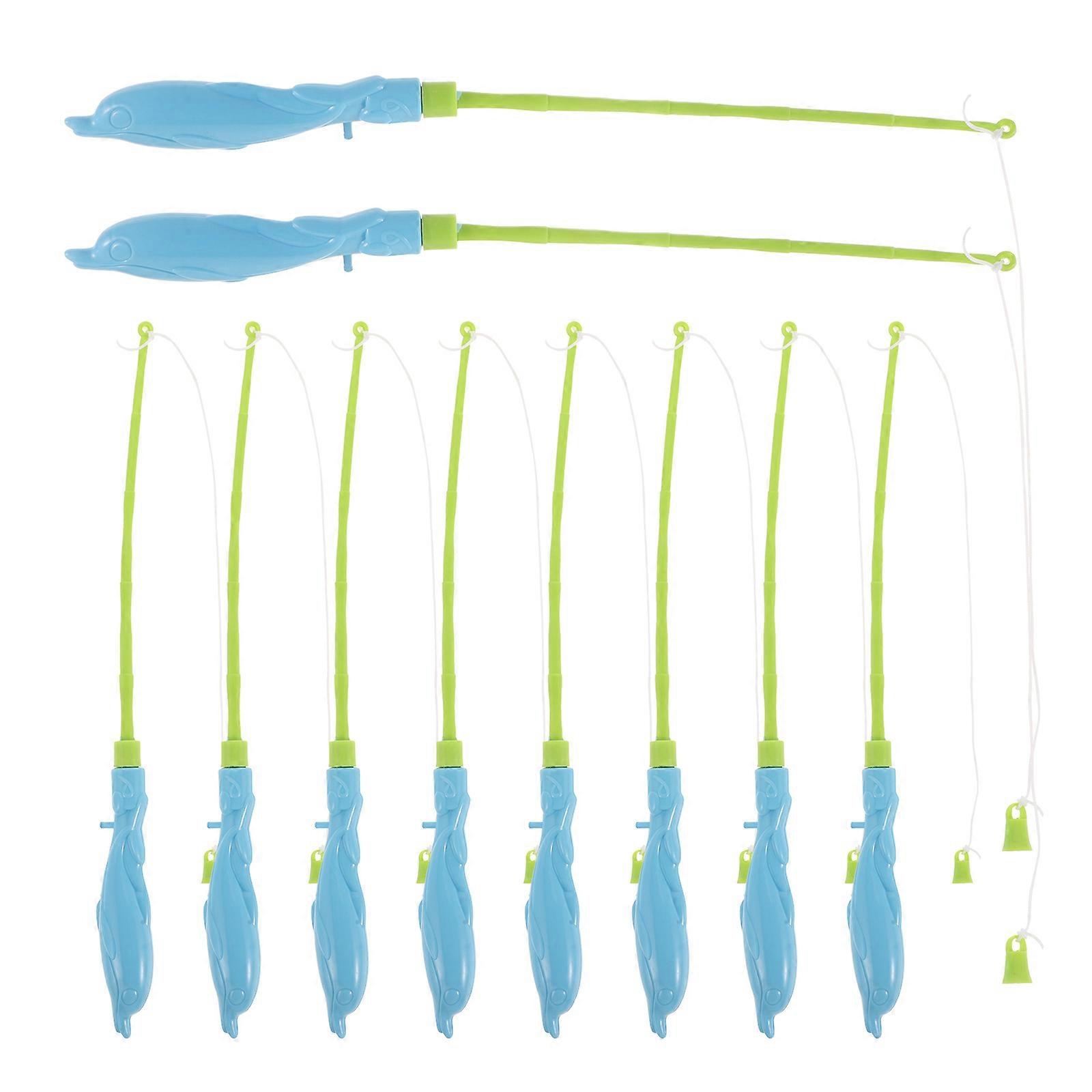 10pcs Lightweight Plastic Fishing Rods with Cartoon Designs for Kindergarten Playground Educational Play and Motor Skills Development