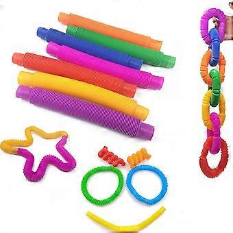 Pack of 8 Pop Tubes Sensory Fidget Toy, Multicoloured Stretch Tubes for Stress Relief, Autism & Party Favours