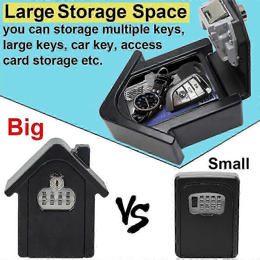 Key Safe Wall Mounted Key Box with Digital Code & Emergency Keys, Large Key Safe Box XL Size Outdoor Key Safe(Black) SZRH A-R3715