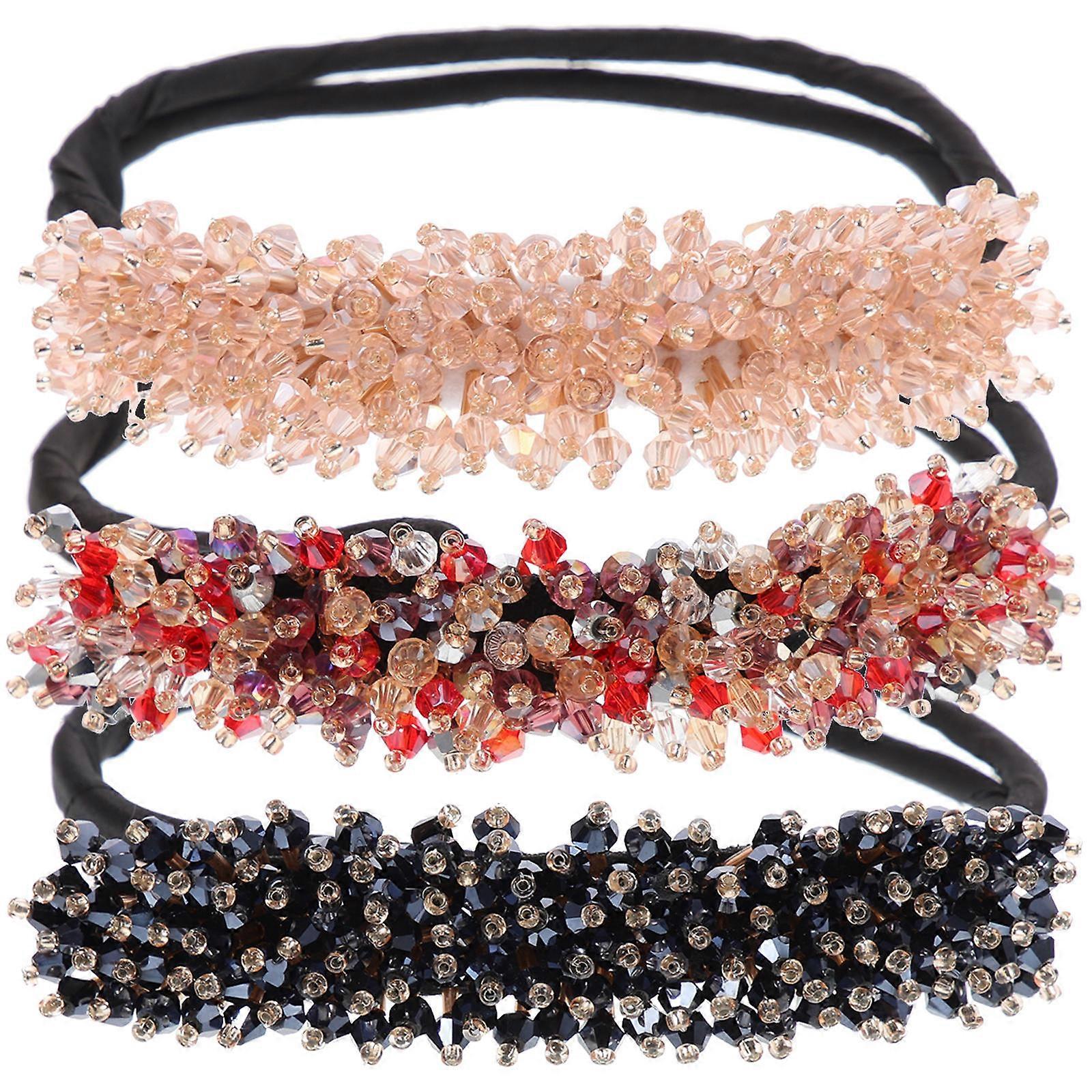 Bun Helper Hair Styling Tool For Girls Women Dating Shopping 3Pcs Assorted Color Crystal Material