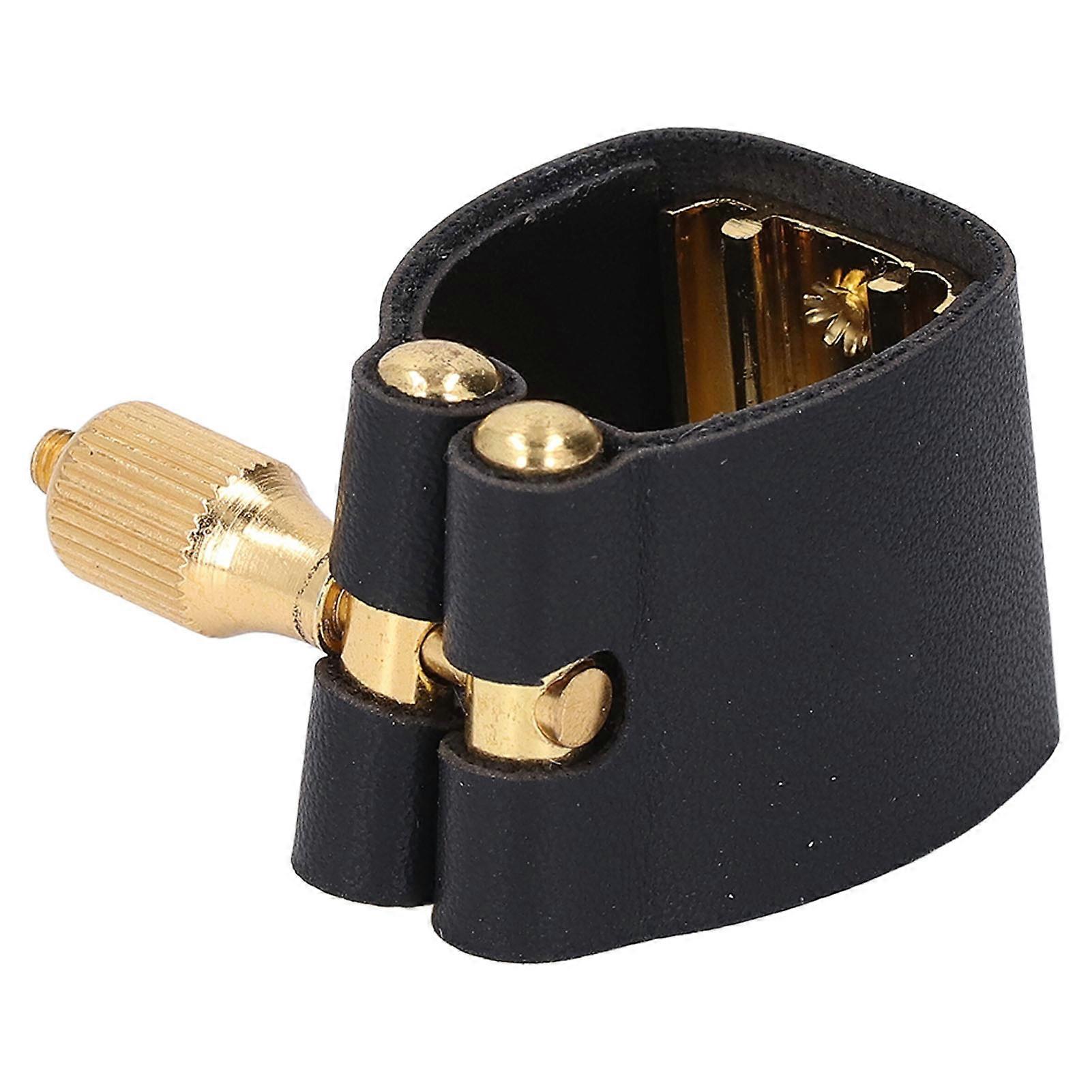 Sax Mouthpiece Ligature Leather Strap with Metal Clamp Compact Reed Guard Fastener for Alto Saxophone Black
