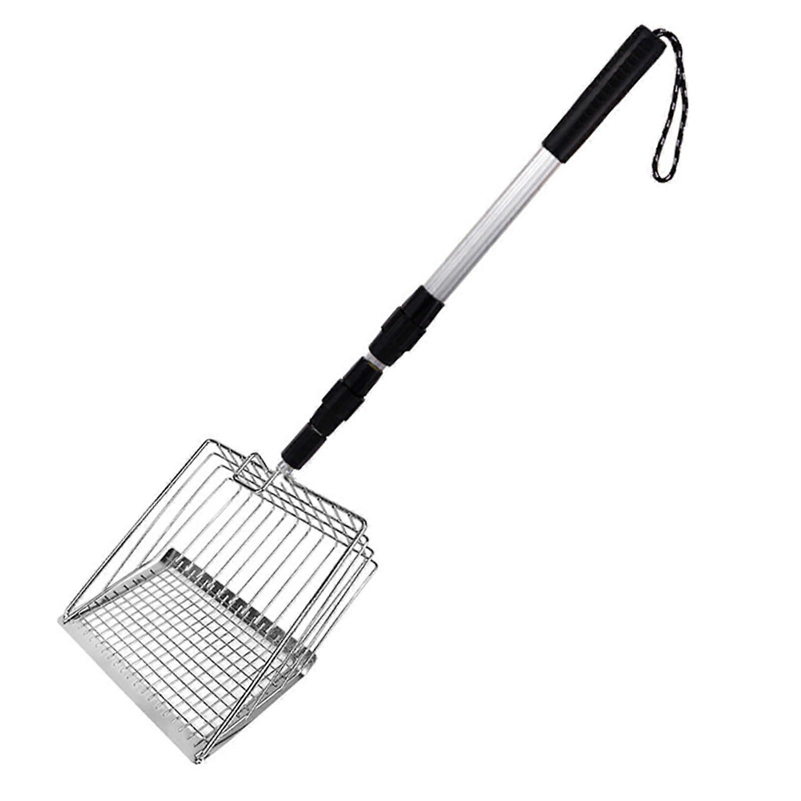 Metal Litter Scooper For Cats With Retractable Handle, Efficient Sifting, Silver, Multiuse Cleaning Tool