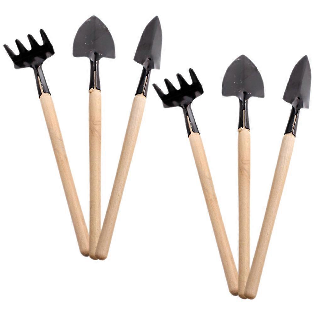 2 Sets Mini Gardening Tools with Wood Handle Ideal for Transplanting Plants