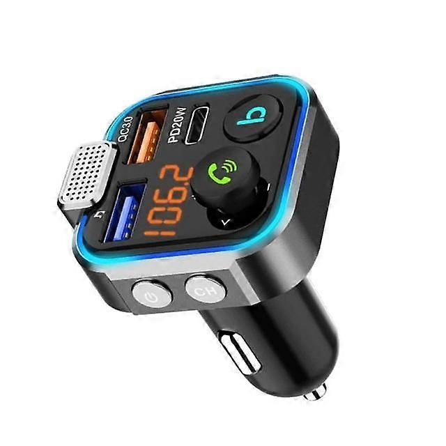 Car Bluetooth 5.0 FM Transmitter Audio Adapter One Key Bass Mp3 Player Large Microphone USB Music Play QC3.0 PD20W Quick Charger