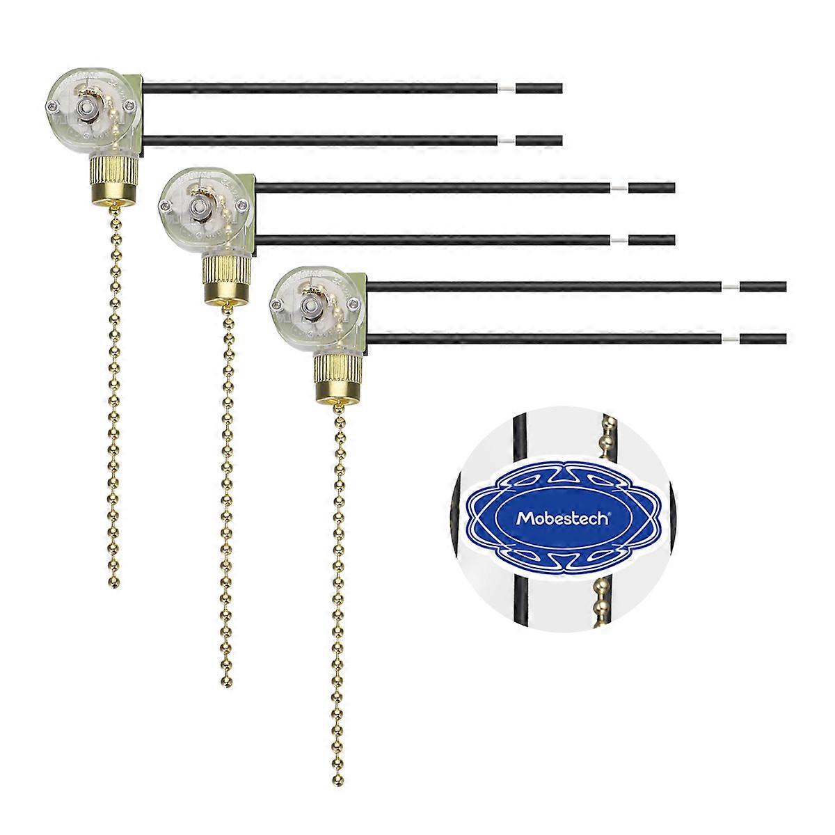 Golden Pull Chain Onoff for Fan Lighting Control, Plastic, Easy Install, 3 Pieces