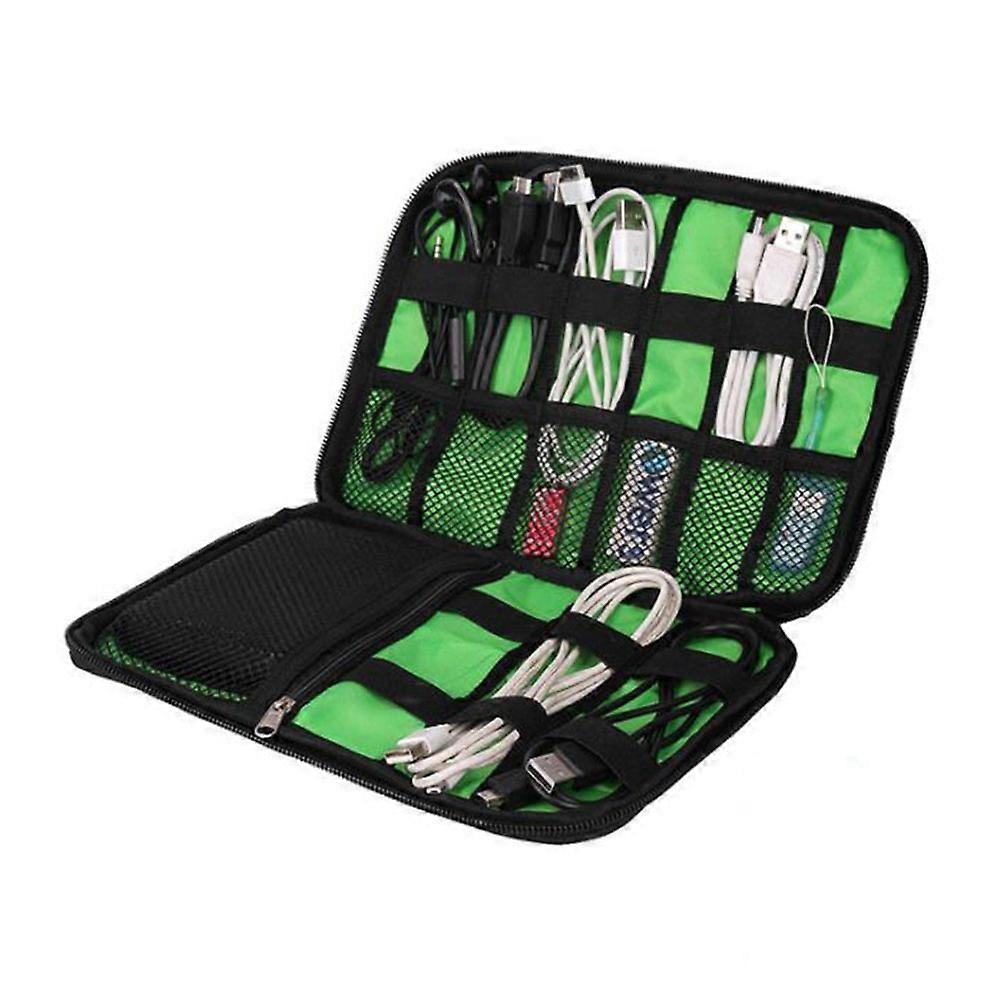 Electronic Organizer USB Cable Storage Bag Ideal For Travel Accessories With Rectangular Shape In Green 1Pack