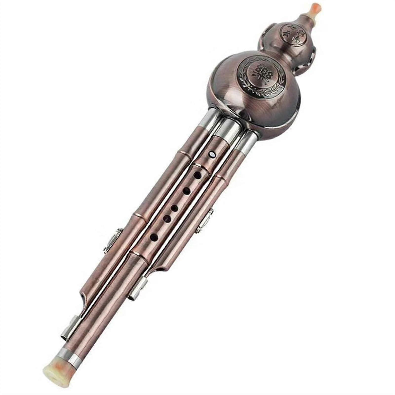 Hulusi Flute Ethnic Wind Instrument, Metal, CopperPlated, Hulusi, B Major/C Button, Professional Playing Pumpkin Flute (Color: C key)