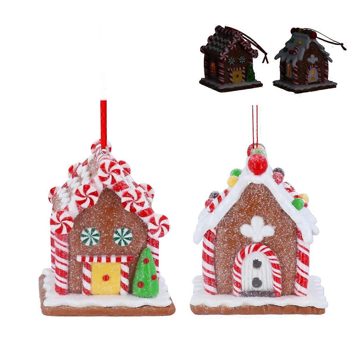 Gisela Graham Set of 2 Light Up Gingerbread House Christmas Tree Decorations