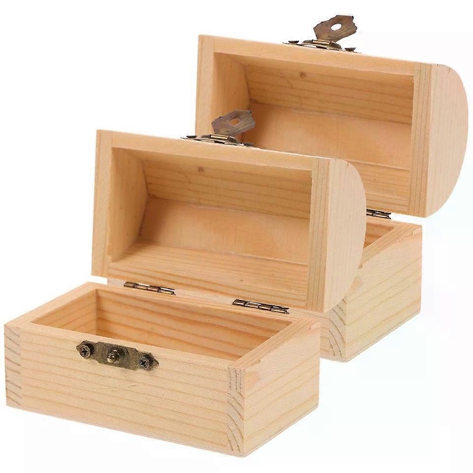 Treasure Chest Storage Box, 2 Pcs Solid Wood Child Small Stackable Storage Boxes 9.5x5.5x5cm