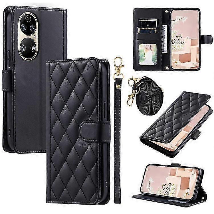 متوافق مع جراب Huawei P50 4G مع حامل حزام كتف غطاء هاتف محفظة جلد PU