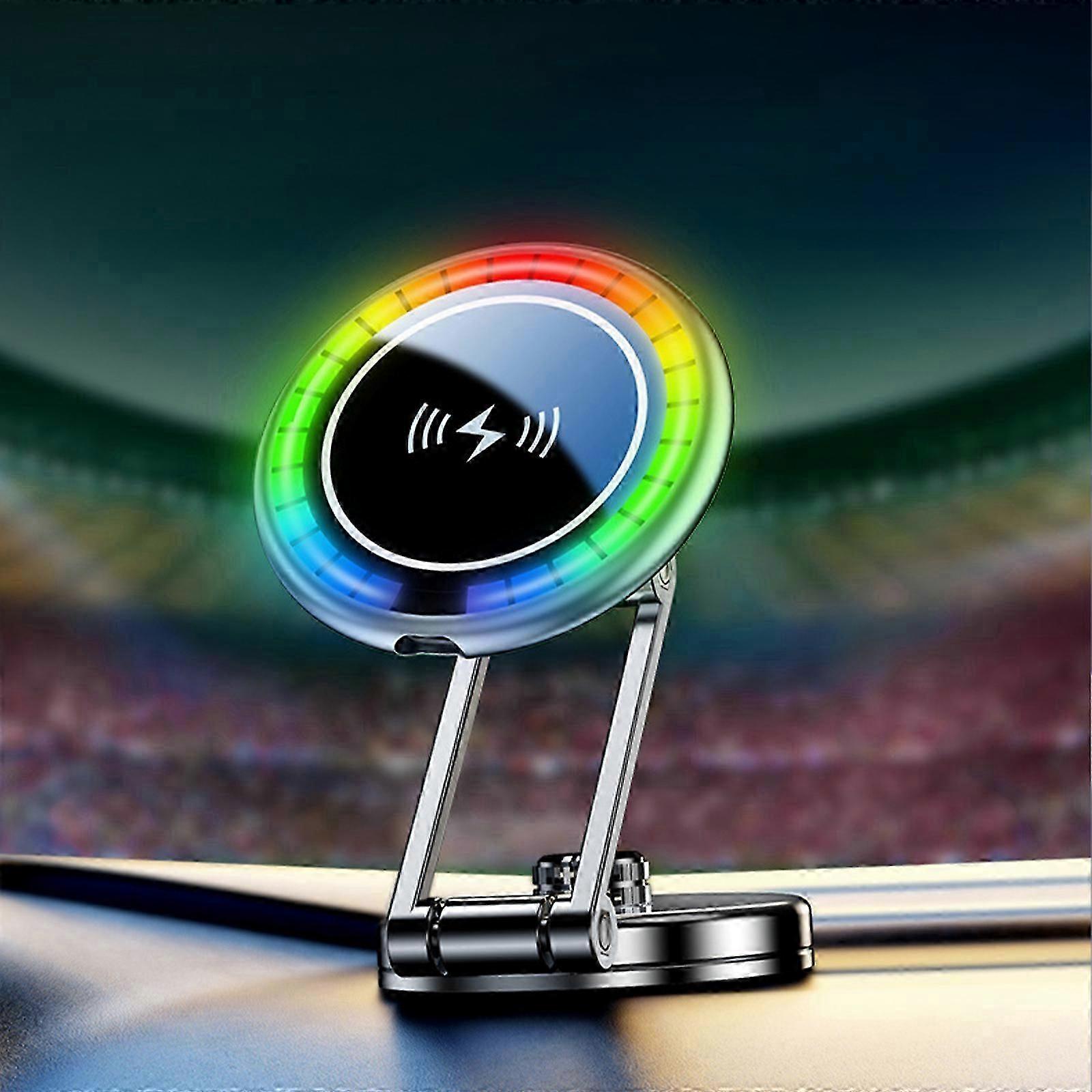 حامل شاحن سيارة لاسلكي مغناطيسي RGB ، حامل هاتف متوافق مع MagSafe iPhone 12/13/14 ، شحن سريع 15 واط