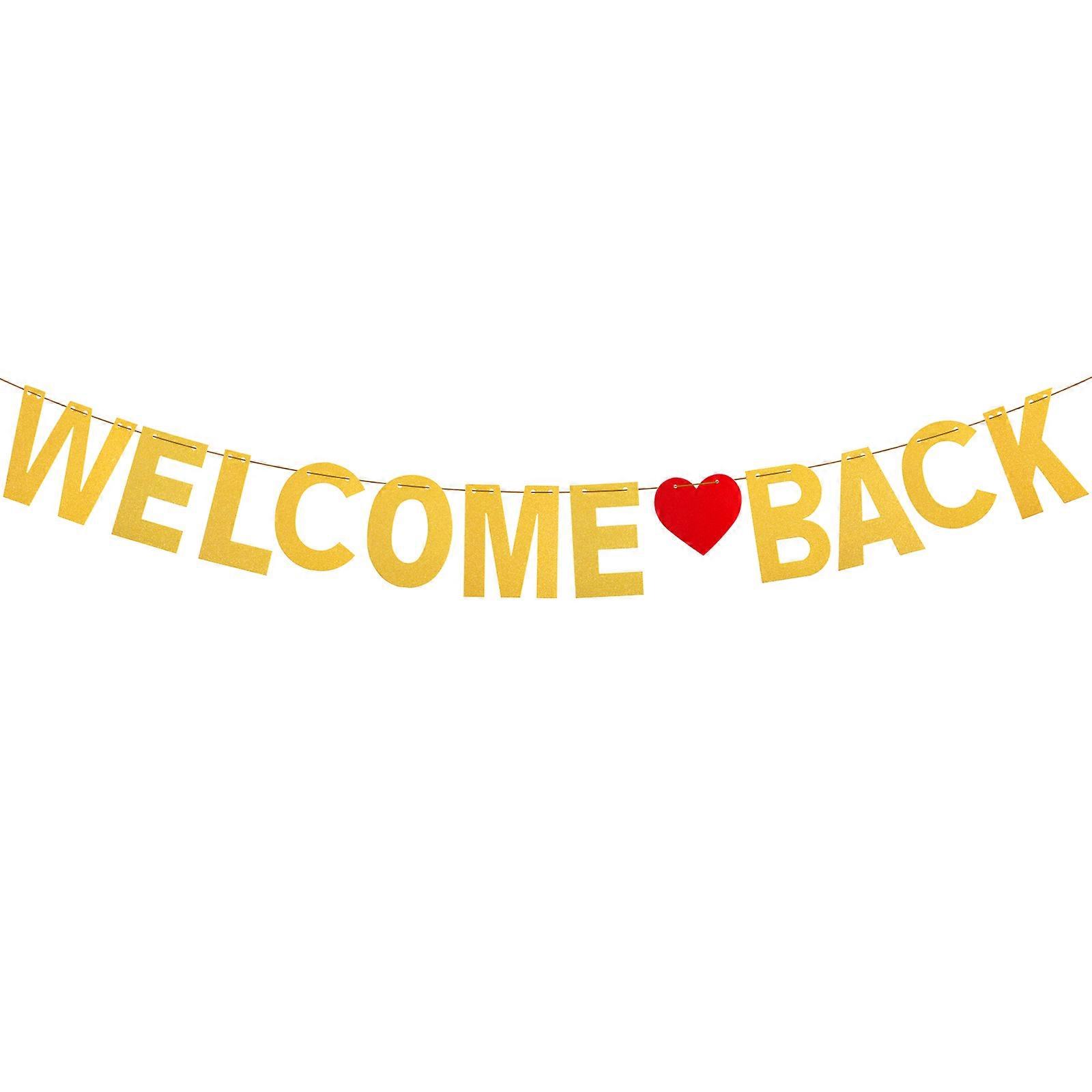 Gold Welcome Back Banner for School Decor with Glitter Paper Golden Color
