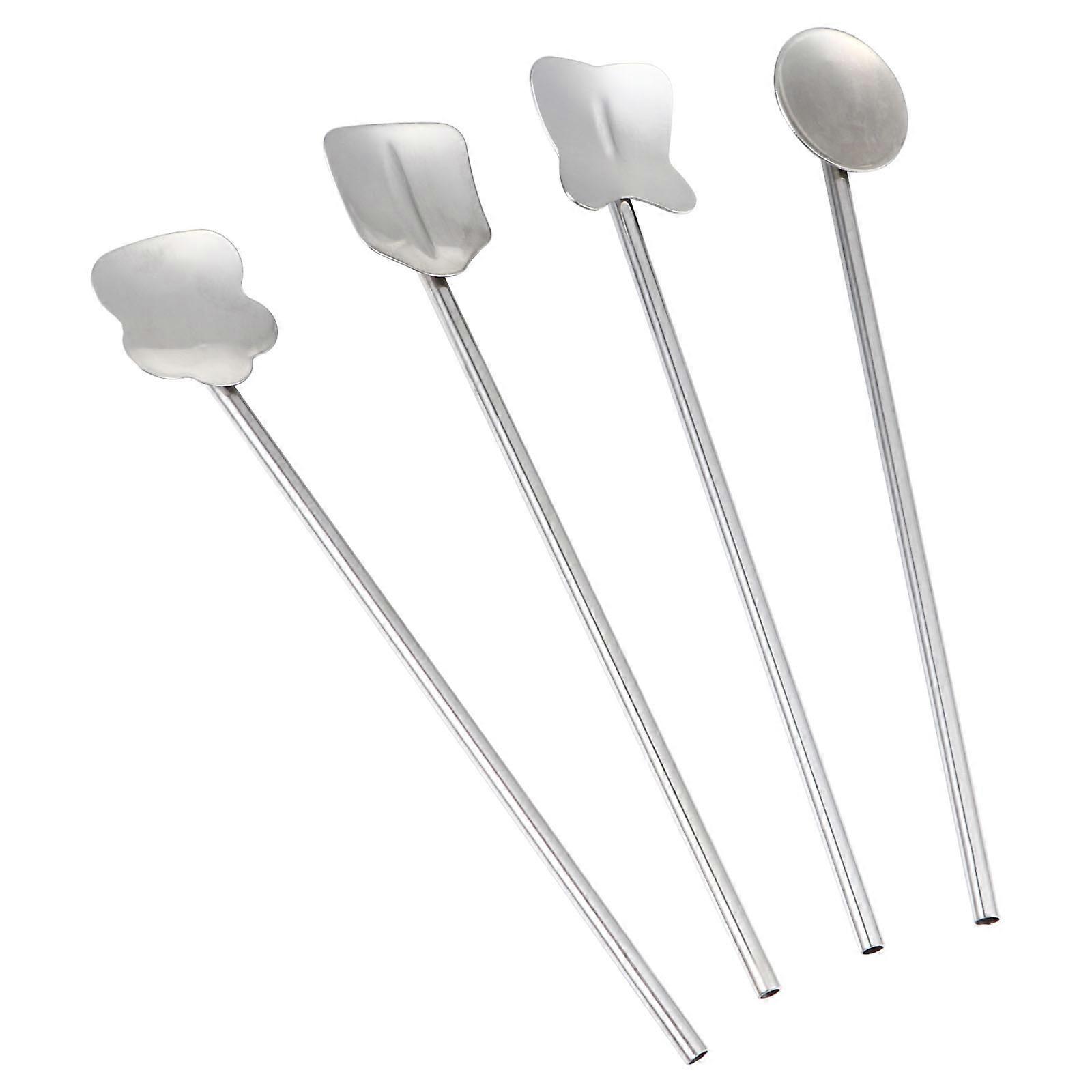 Creative Straw Spoon Set 4Pcs Stainless Steel Ideal For Coffeeshop Dining Featuring Modern Design And Spoon Function