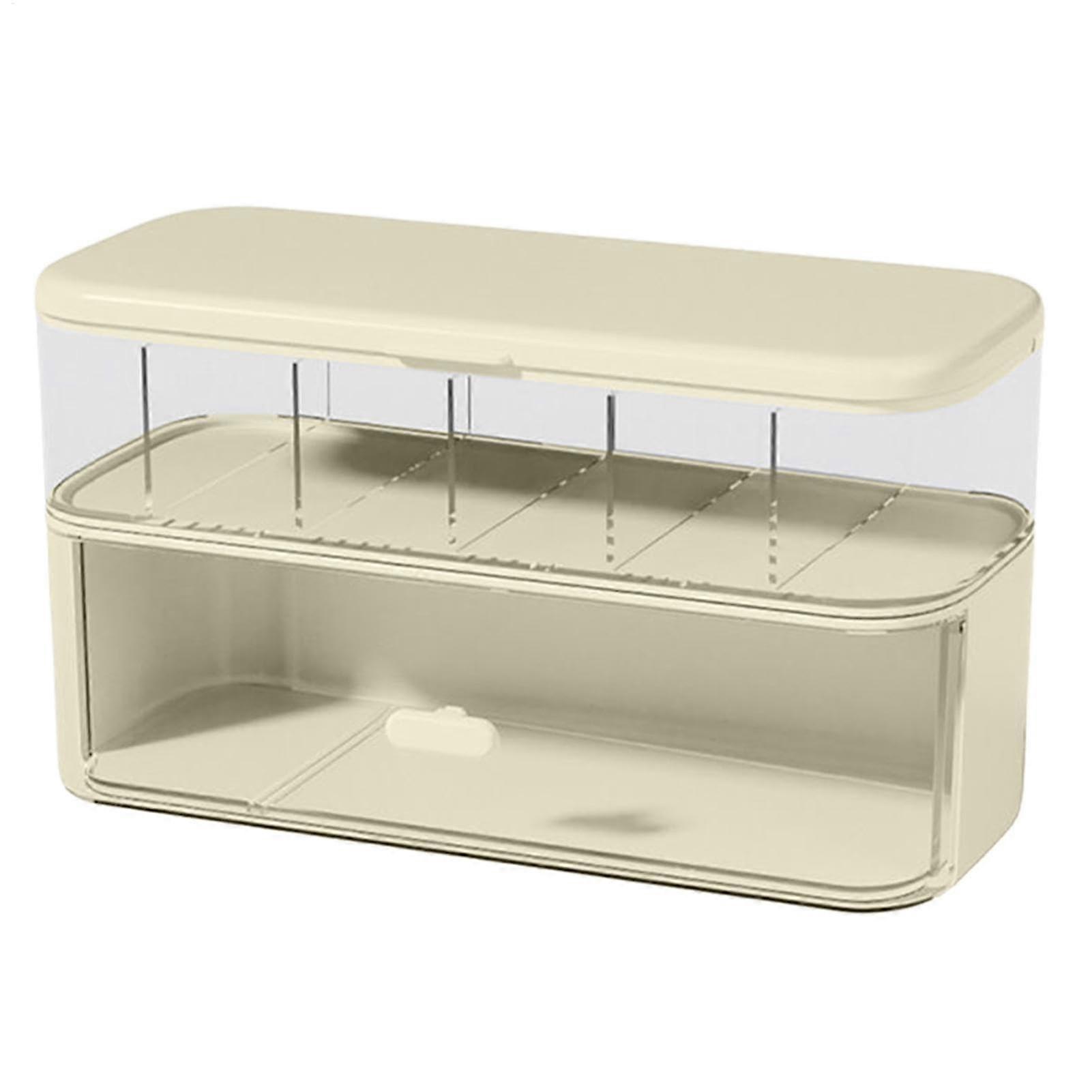Cable storage box, cord organizer box with compartments, light yellow