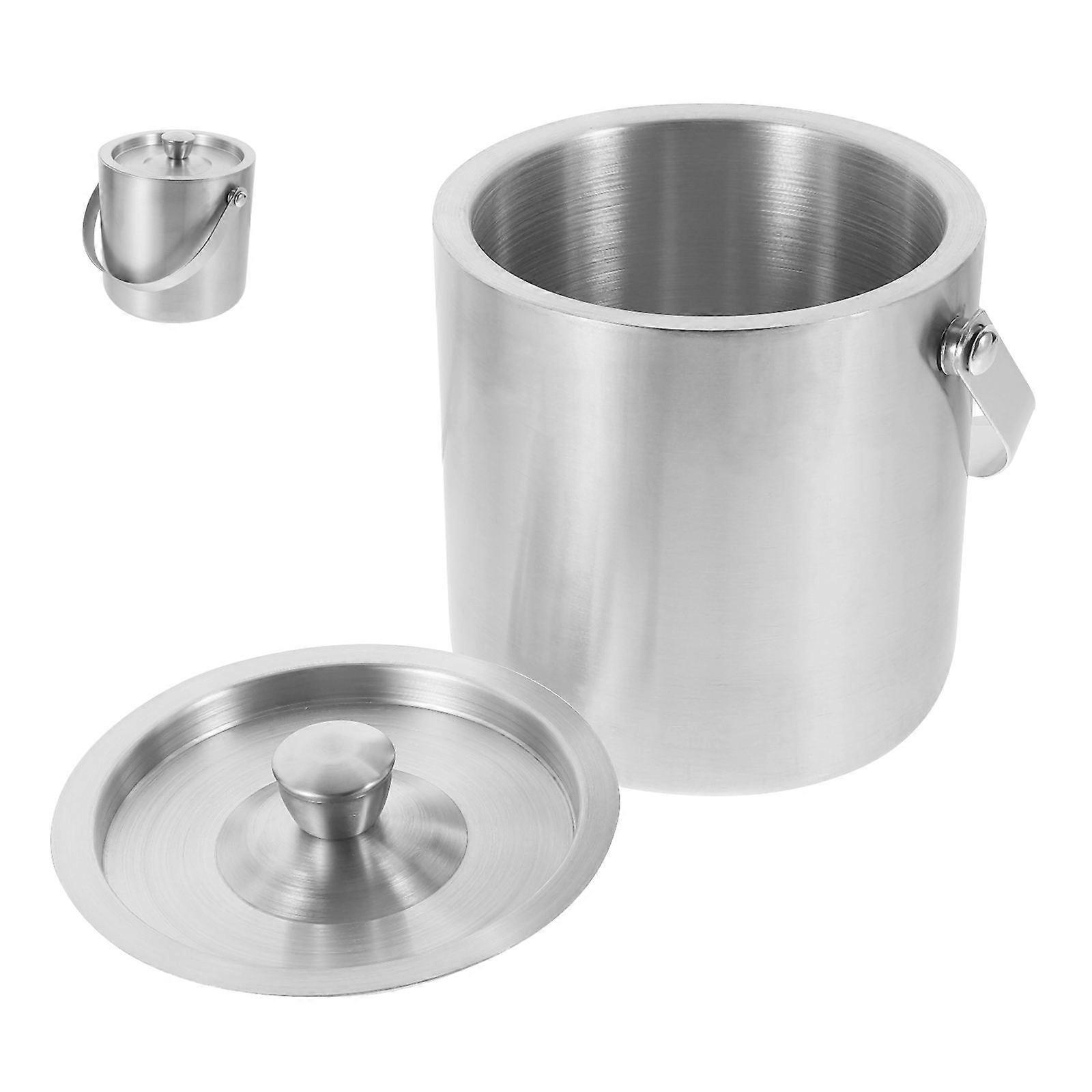 Square Insulated Ice Bucket Container For Outdoor Events Parties Bars With Lid Silver 1 Set
