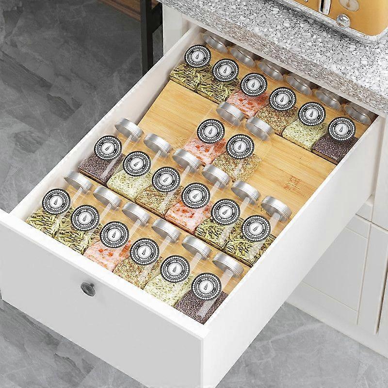 Bamboo Spice Drawer Organizer with Non-slip Mat